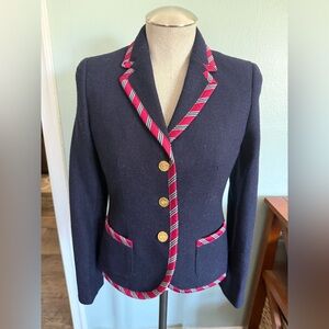 Brooks Brothers 346 Preppy Schoolgirl Blue Stripe Trim Wool Blazer Size 4 Petite
